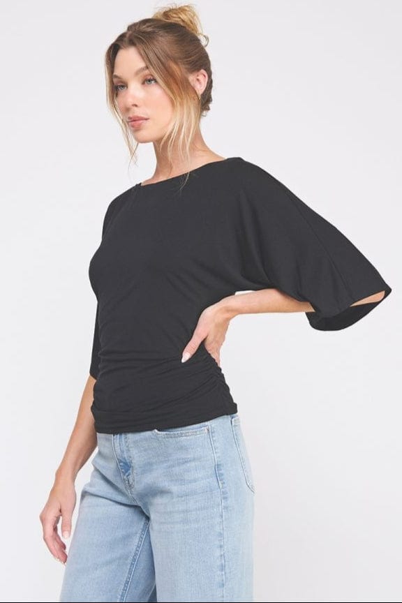 Allie Rose Double Knit Angel Sleeve Cinch Side Top