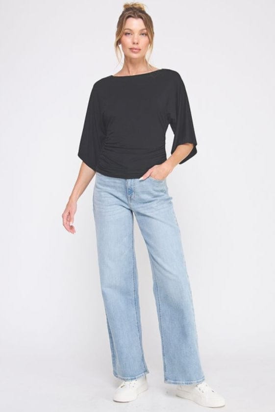 Allie Rose Double Knit Angel Sleeve Cinch Side Top