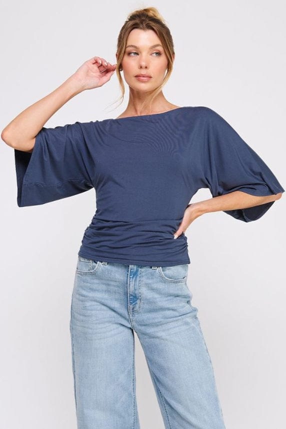 Allie Rose Double Knit Angel Sleeve Cinch Side Top