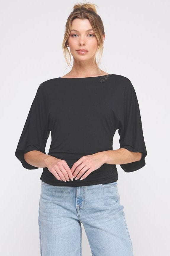 Allie Rose Double Knit Angel Sleeve Cinch Side Top