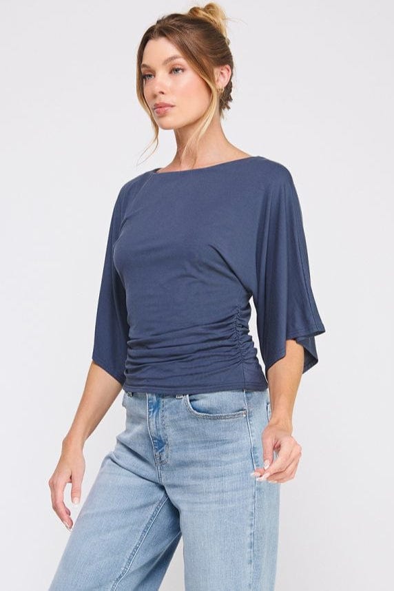 Allie Rose Double Knit Angel Sleeve Cinch Side Top