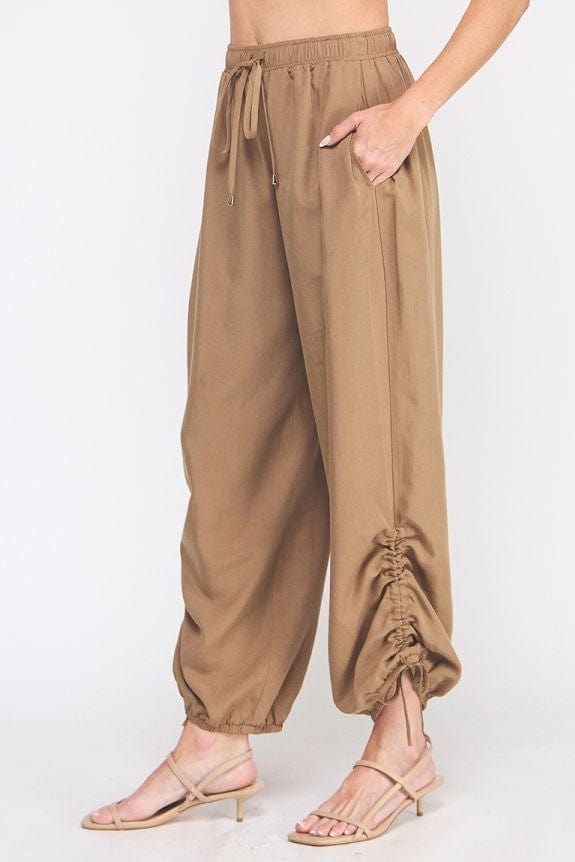 Allie Rose Drapey Twill Adjustable Scrunch Detail High Waist Jogger Pants