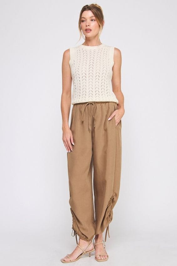Allie Rose Drapey Twill Adjustable Scrunch Detail High Waist Jogger Pants