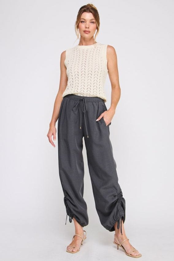 Allie Rose Drapey Twill Adjustable Scrunch Detail High Waist Jogger Pants