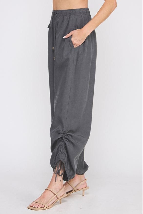 Allie Rose Drapey Twill Adjustable Scrunch Detail High Waist Jogger Pants