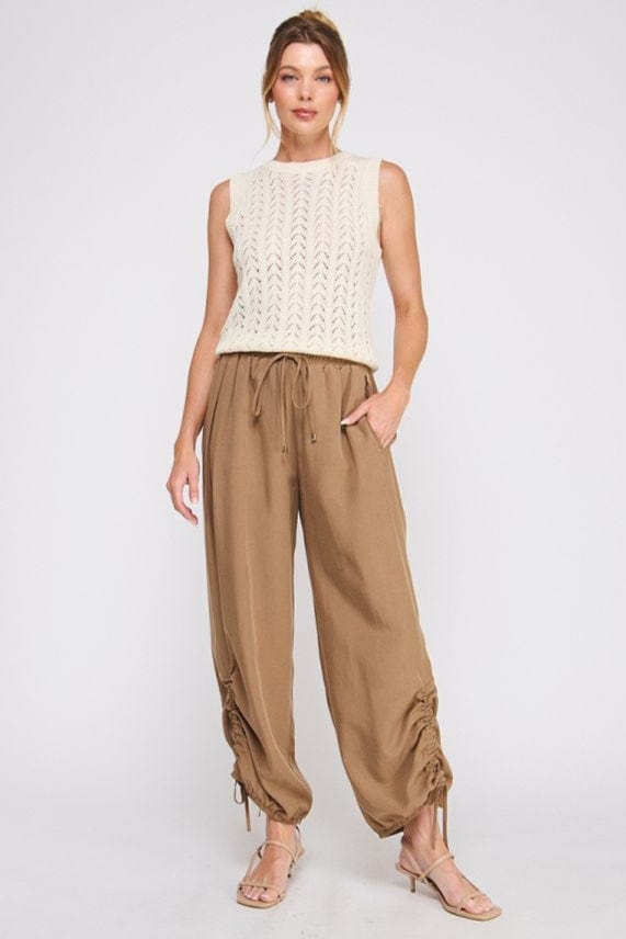 Allie Rose Drapey Twill Adjustable Scrunch Detail High Waist Jogger Pants