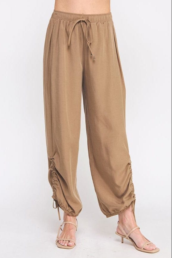 Allie Rose Drapey Twill Adjustable Scrunch Detail High Waist Jogger Pants