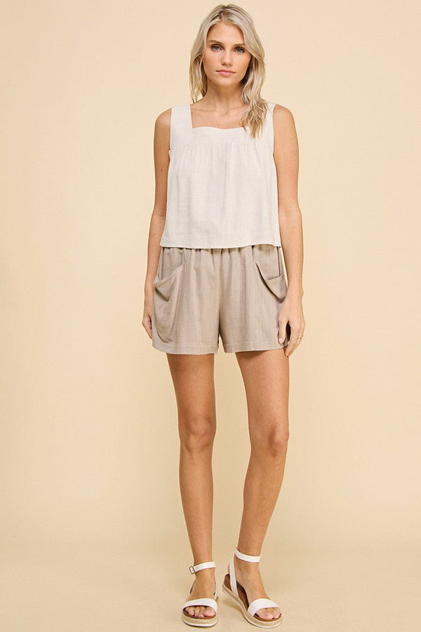 Allie Rose Drawstring Linen Shorts with Relaxed Pockets