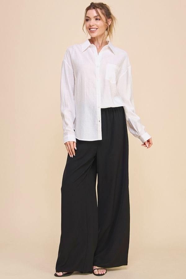 Allie Rose Easy Textured Woven Button Front Shirt With Pockets