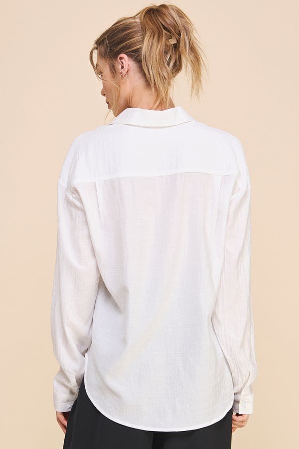 Allie Rose Easy Textured Woven Button Front Shirt With Pockets