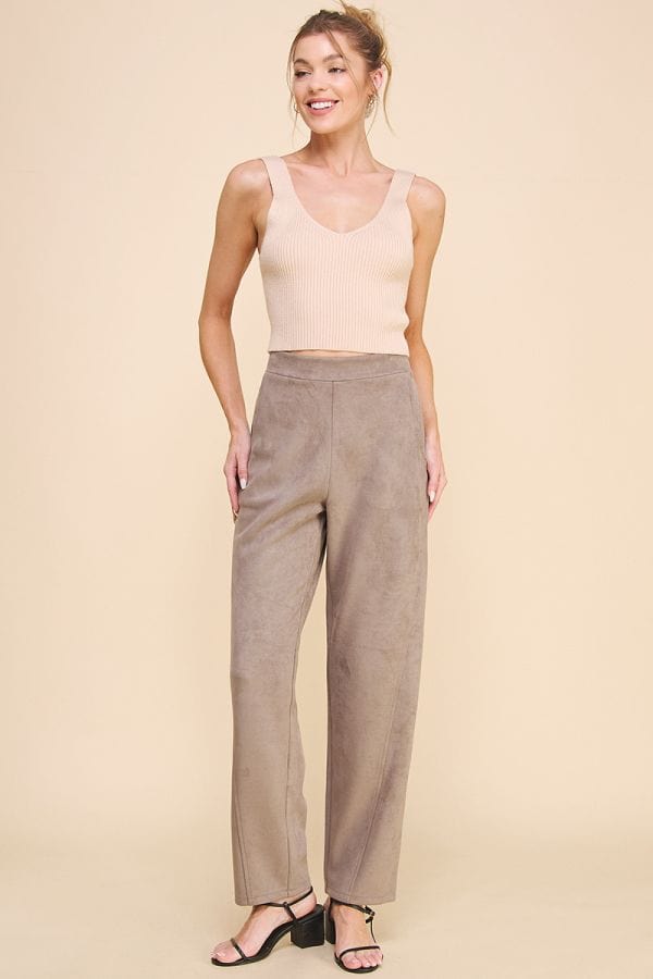 Allie Rose Microsuede Straight Pants with Seam Detailing