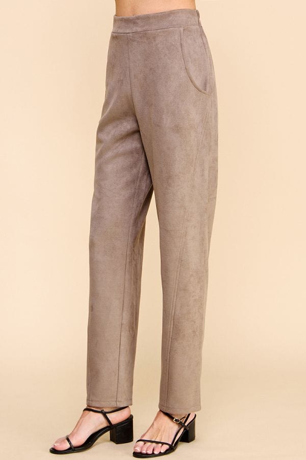 Allie Rose Microsuede Straight Pants with Seam Detailing