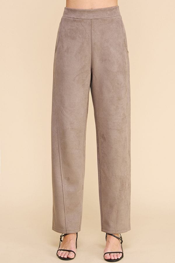 Allie Rose Microsuede Straight Pants with Seam Detailing