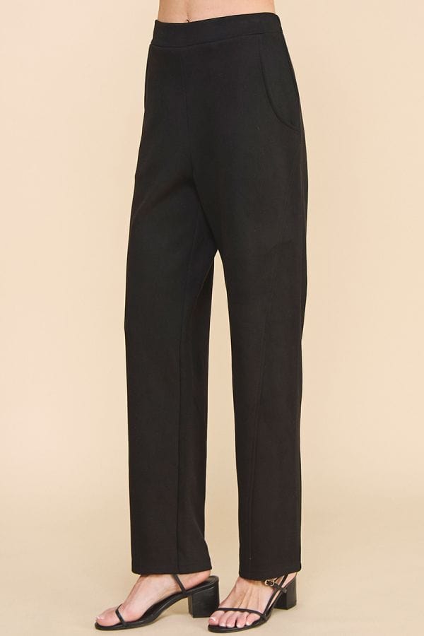 Allie Rose Microsuede Straight Pants with Seam Detailing