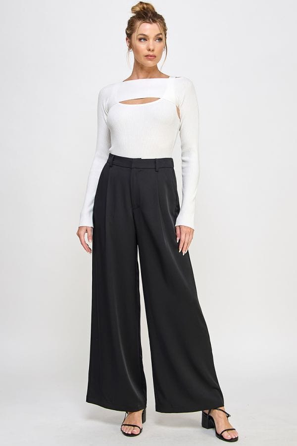 Allie Rose Pleated Front Elastic Back Drapey Twill Trouser Pants