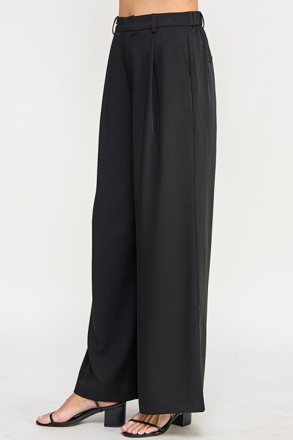 Allie Rose Pleated Front Elastic Back Drapey Twill Trouser Pants