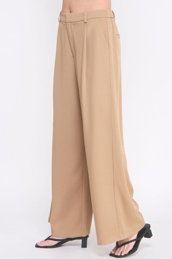 Allie Rose Pleated Front Elastic Back Drapey Twill Trouser Pants