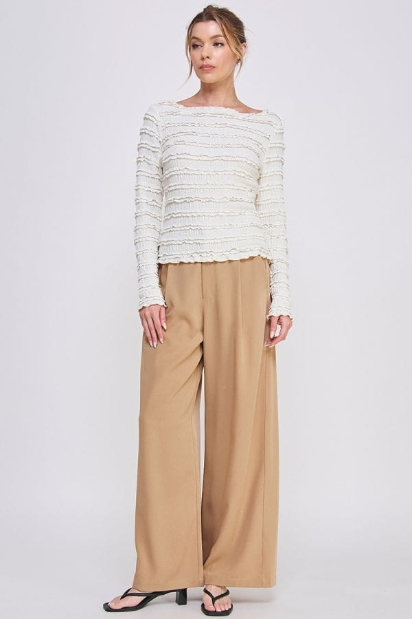 Allie Rose Pleated Front Elastic Back Drapey Twill Trouser Pants