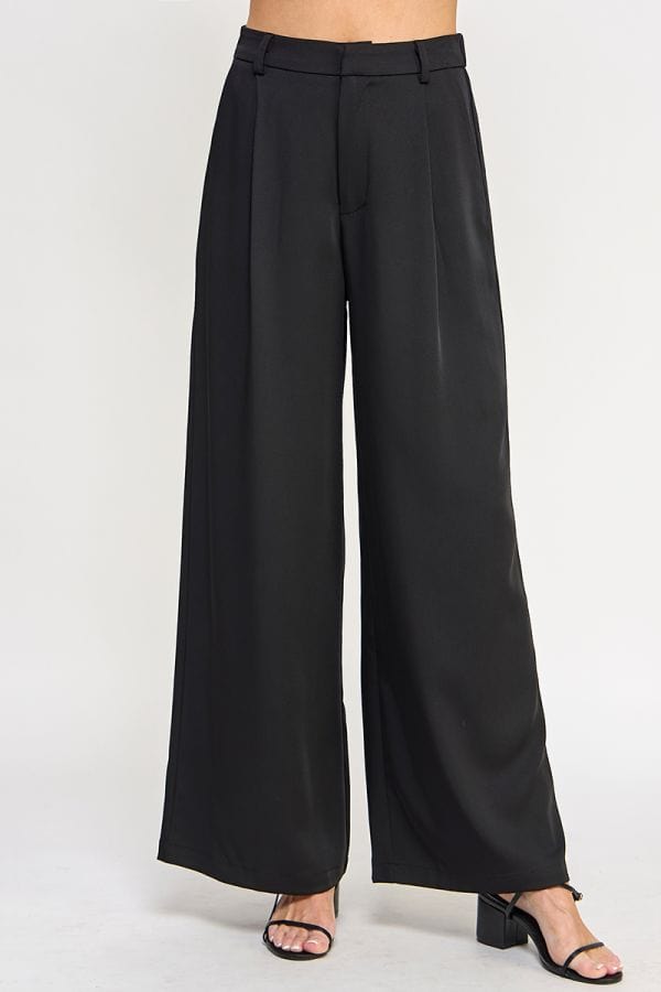 Allie Rose Pleated Front Elastic Back Drapey Twill Trouser Pants