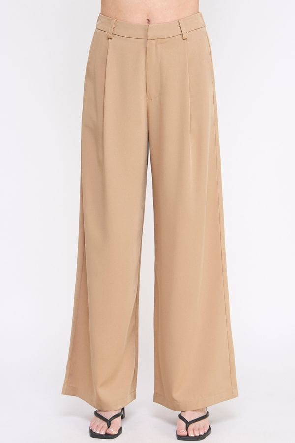 Allie Rose Pleated Front Elastic Back Drapey Twill Trouser Pants
