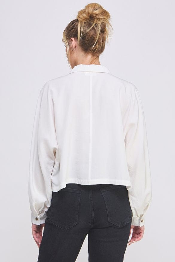 Allie Rose Short Dolman Collared Blouse with Collared Split V-Neckline