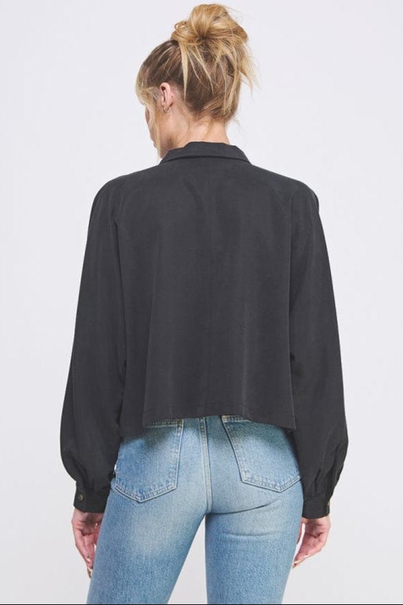 Allie Rose Short Dolman Collared Blouse with Collared Split V-Neckline
