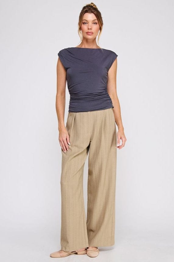 Allie Rose Soft Double Knit Boat Neck Tank with Ruched Sides
