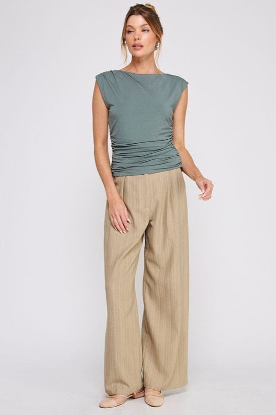 Allie Rose Soft Double Knit Boat Neck Tank with Ruched Sides