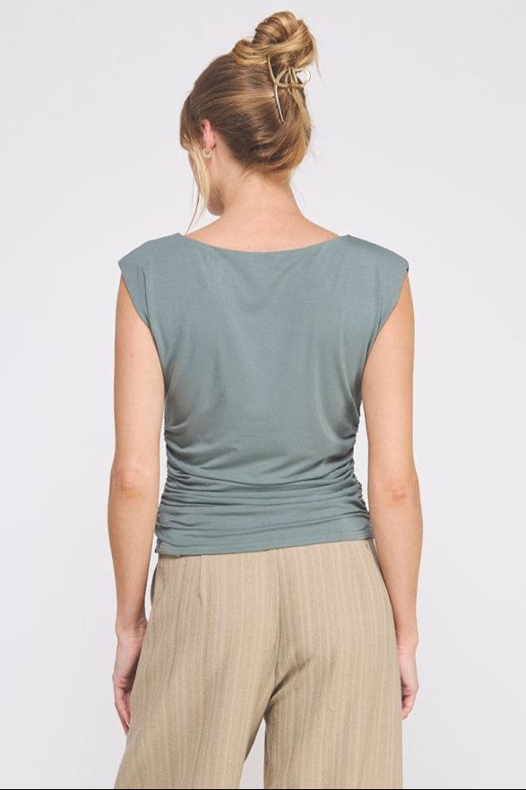 Allie Rose Soft Double Knit Boat Neck Tank with Ruched Sides