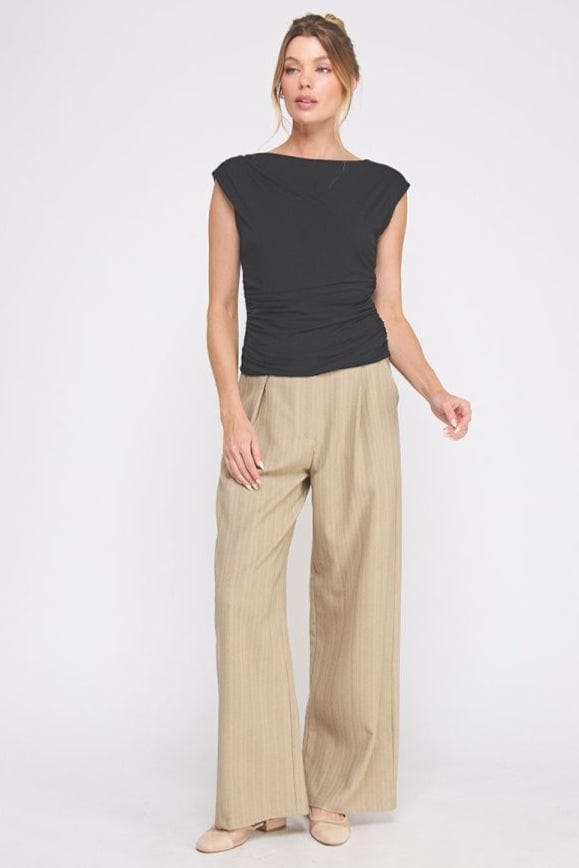 Allie Rose Soft Double Knit Boat Neck Tank with Ruched Sides