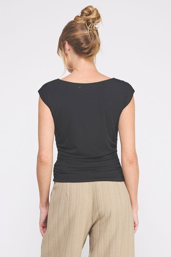 Allie Rose Soft Double Knit Boat Neck Tank with Ruched Sides