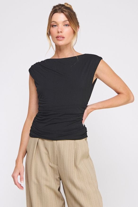 Allie Rose Soft Double Knit Boat Neck Tank with Ruched Sides