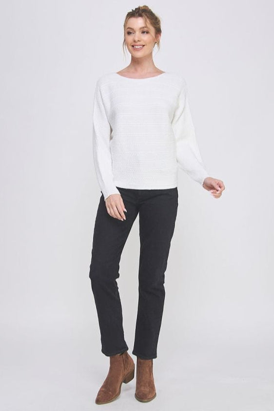 Allie Rose Soft Fine Gauge Dolman Pullover Sweater with Horizontal Cable Knit Rib Detail