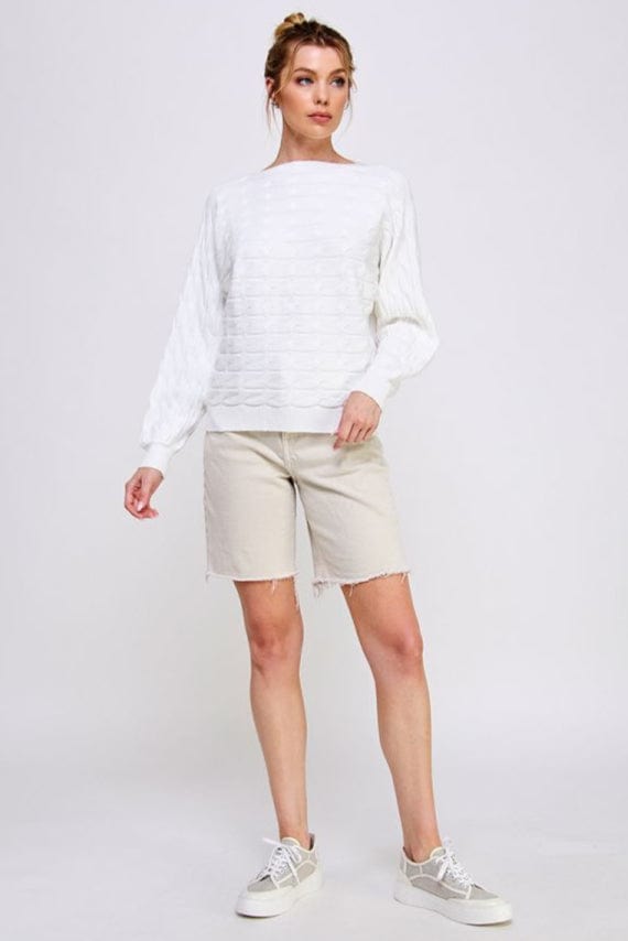 Allie Rose Soft Long Sleeve Dolman Fine Gauge in Horizontal Cable Knit Pattern