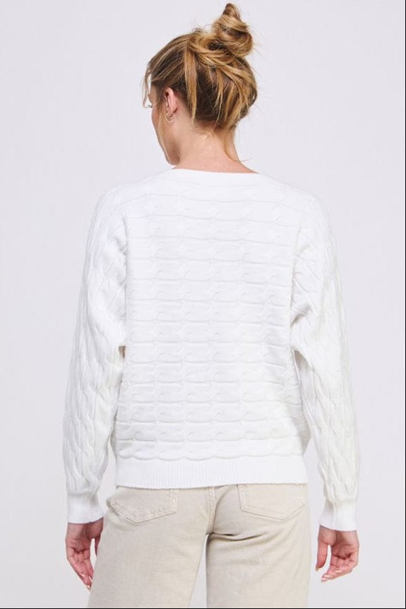 Allie Rose Soft Long Sleeve Dolman Fine Gauge in Horizontal Cable Knit Pattern