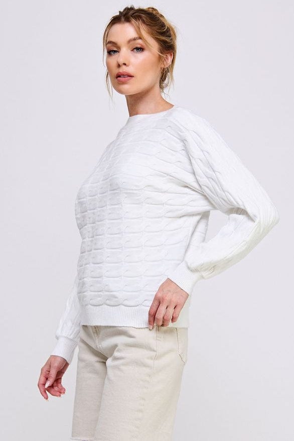 Allie Rose Soft Long Sleeve Dolman Fine Gauge in Horizontal Cable Knit Pattern