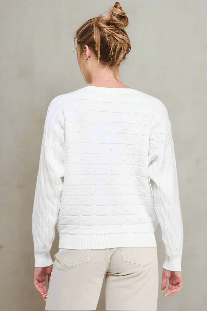 Allie Rose Soft Long Sleeve Dolman Fine Gauge in Horizontal Cable Knit Pattern