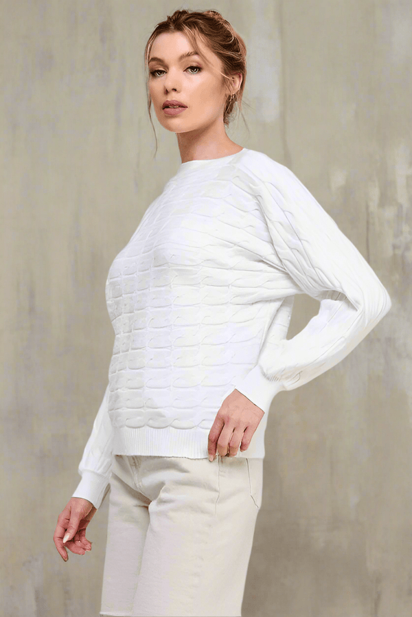 Allie Rose Soft Long Sleeve Dolman Fine Gauge in Horizontal Cable Knit Pattern