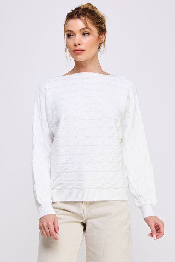 Allie Rose Soft Long Sleeve Dolman Fine Gauge in Horizontal Cable Knit Pattern
