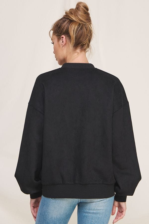 Allie Rose Soft Micro-Suede Button Front Bomber Jacket