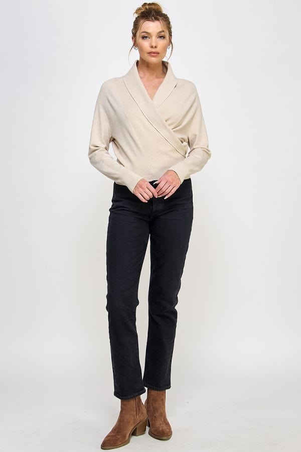 Allie Rose Soft Mixed Texture Fine Gauge Wrap Sweater