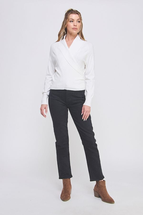 Allie Rose Soft Mixed Texture Fine Gauge Wrap Sweater
