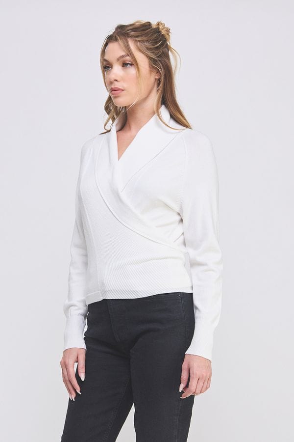 Allie Rose Soft Mixed Texture Fine Gauge Wrap Sweater