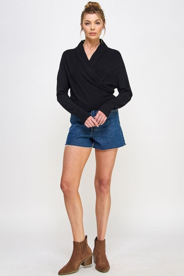 Allie Rose Soft Mixed Texture Fine Gauge Wrap Sweater