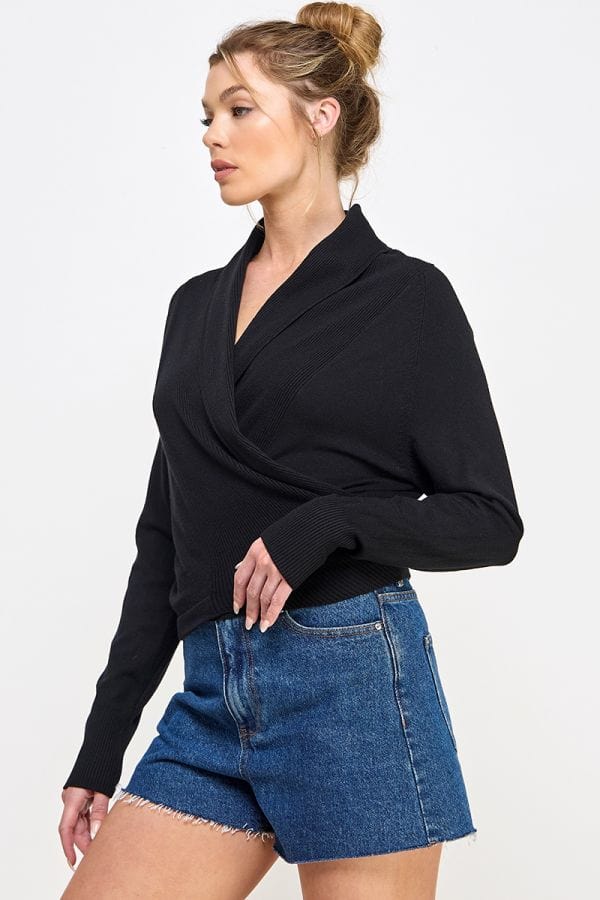 Allie Rose Soft Mixed Texture Fine Gauge Wrap Sweater