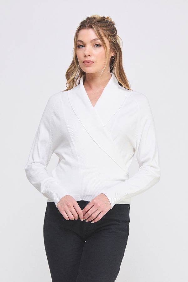 Allie Rose Soft Mixed Texture Fine Gauge Wrap Sweater