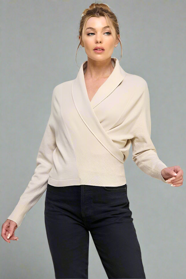 Allie Rose Soft Mixed Texture Fine Gauge Wrap Sweater