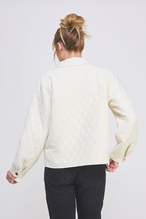 Allie Rose Texture Fabric Quilted Button Up Collared Jacket with Front Pockets