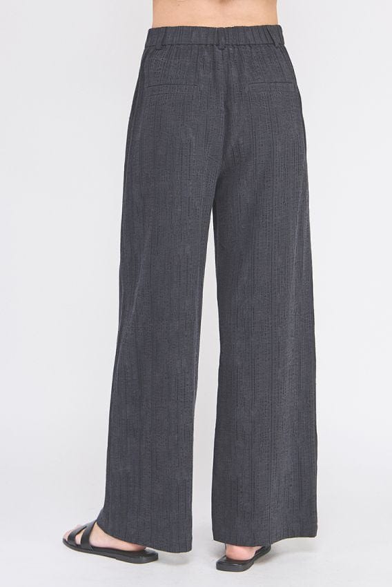 Allie Rose Textured Cotton Blend Wide Leg Pants Half Elastic Waist