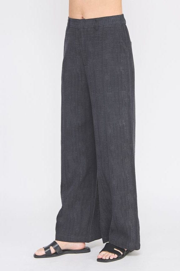 Allie Rose Textured Cotton Blend Wide Leg Pants Half Elastic Waist